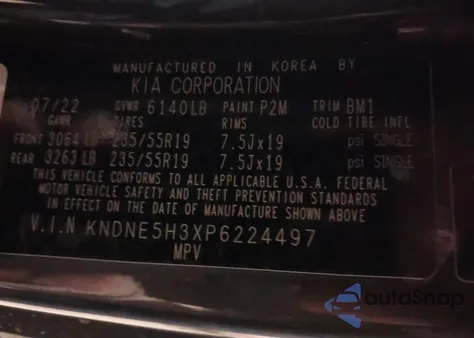 2023 Kia Carnival Mpv Sx z USA, uszkodzony, nr VIN KNDNE5H3XP6224497